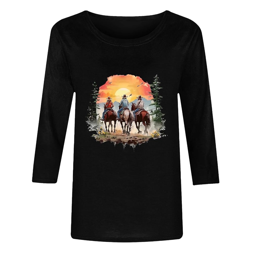 Wild West Cowboy T Shirt Women Vintage Rodeo Shirts Cowboy